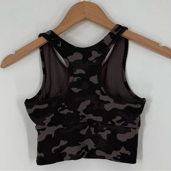 Move Theory Ribbed Racerback Sports Bra / Crop Top in Black Gray Camoflauge | XS - Picture 2 of 4